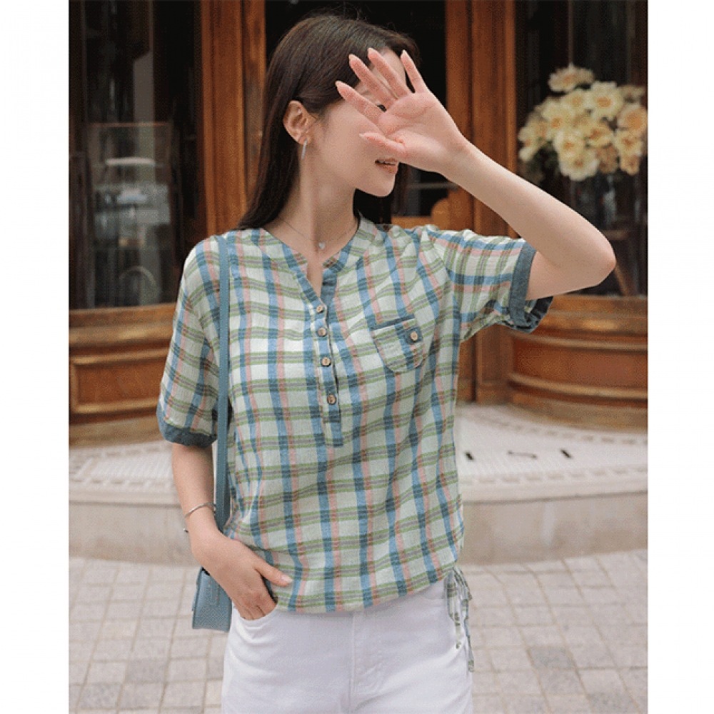 クリック＆ファニー パールチェック ストリングシャツ