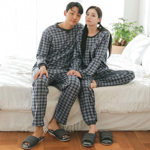 キャノンチェック冬起毛パジャマ ホームウェア パジャマ カップルツーピース