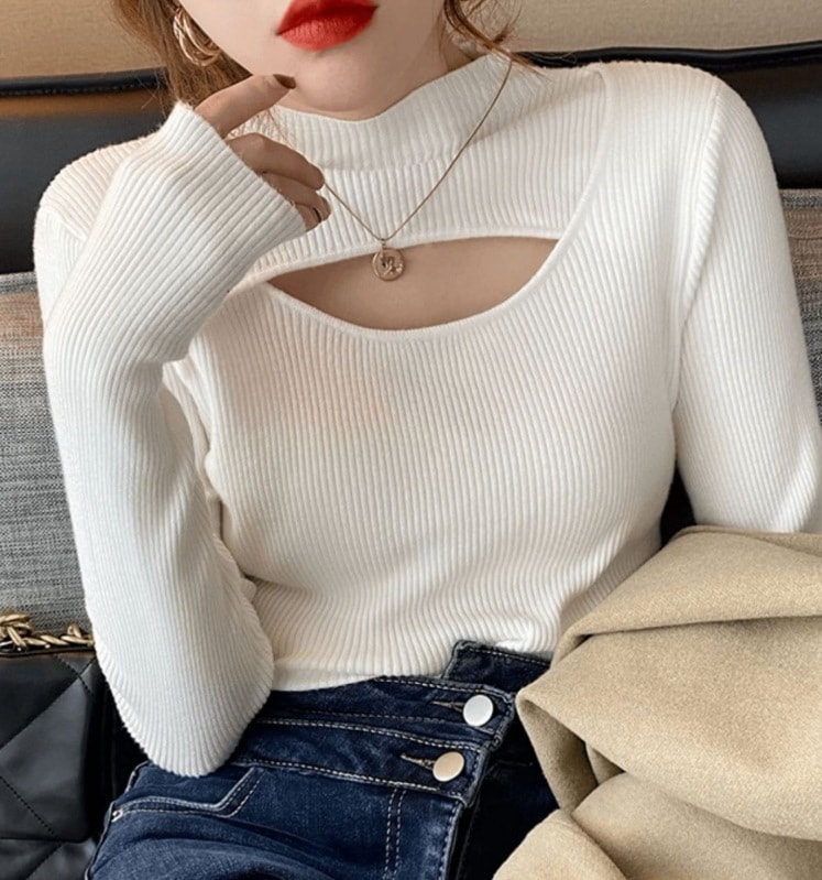 デート モテアイテム ニットソー ざっくりニット 長袖 ミドルネック スリム タイト リブニット ニット ウール 可愛い きれいめ 上品 おしゃれ かっこいい 可愛い ラブリー キュート
