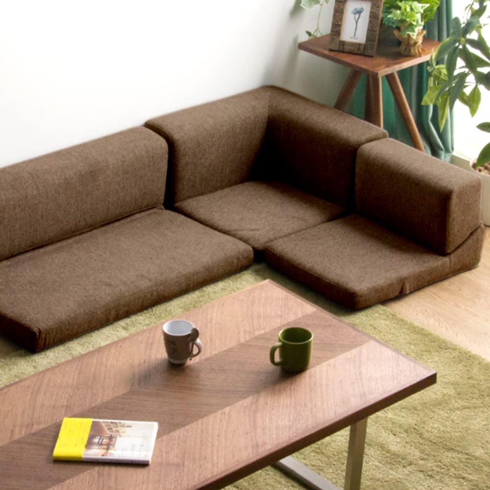 アイリスプラザ フロアソファ 3人掛け L字 コーナーソファ リクライニング ソファベッド ソファセット カウチ 組み換え自由 ブラウン