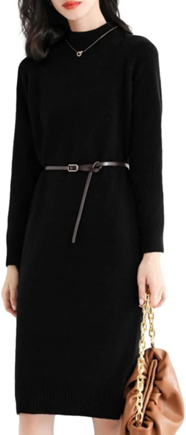 ニット ワンピース 柔らか素材 ひざ丈 シワになりにくい 清楚 オフィス 普段着 大人 セットアップ風 JS22(ブラック, XL)