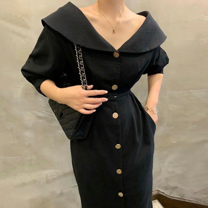 2color セーラーカラー 前ボタン Iライン サテン調 ワンピース レディース 女性 春 夏 秋 5分袖 ハイウエスト エレガント カジュアル きれいめ 大人 キレカジ お呼ばれ お出かけ 休日 5,043円