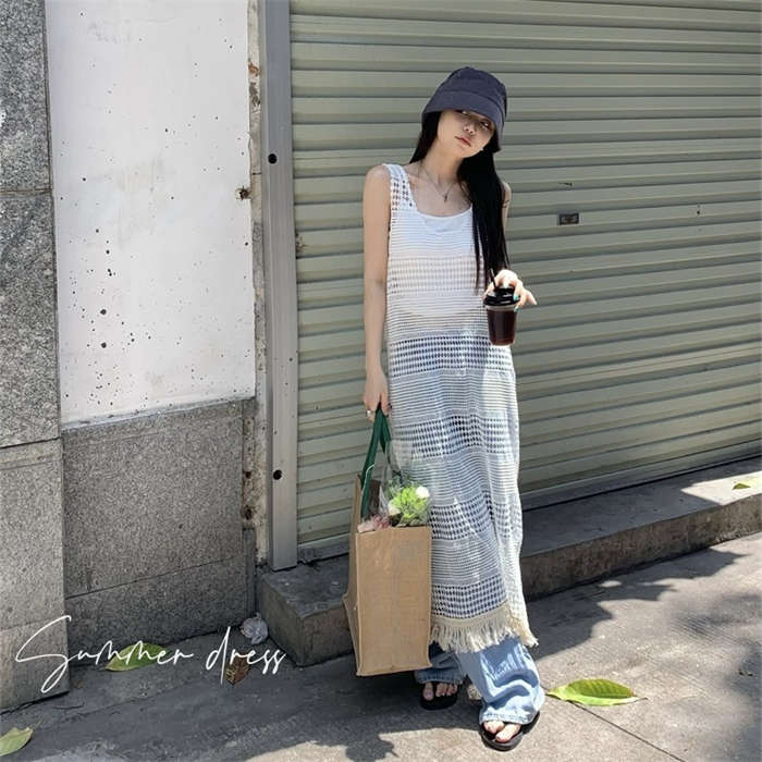 【20点セット】ワンピース 透かし編み レディース 夏 春 レイヤード 重ね着風 透け感 透け メッシュ 白ワンピース きれいめ ノースリーブ ロング マキシ ロングワンピース ワンピ メッシュワンピ