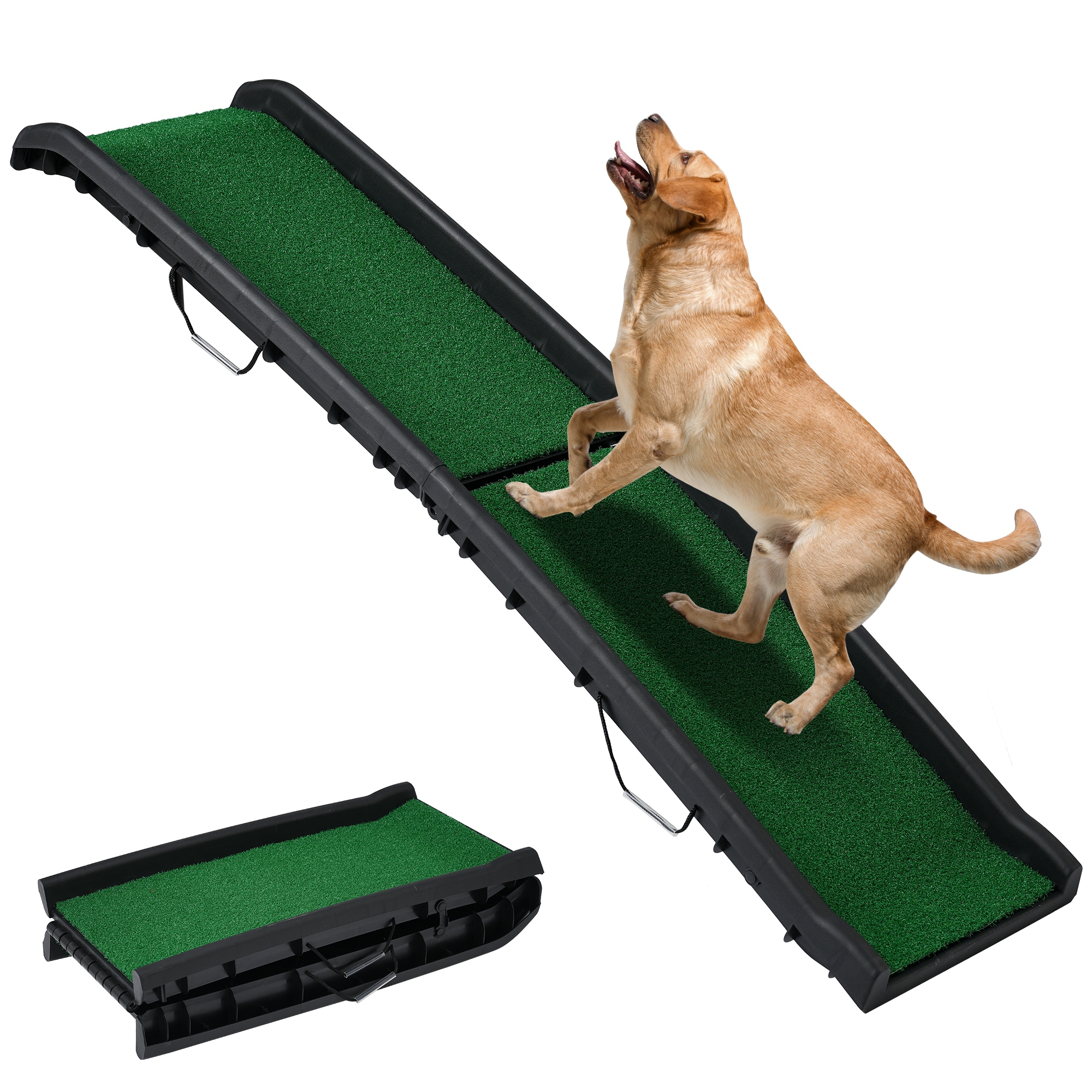 【国内発送】4562つ折りドッグスロープ 犬ステップ 車用 人工芝付き ペット用 ドライブ 通院 介護用 収納便利 持ち運び