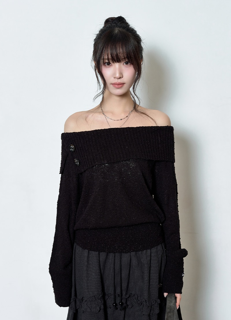 【AS"ON】 KIRA OFF-SHOULDER KNIT / BLACK 正規品