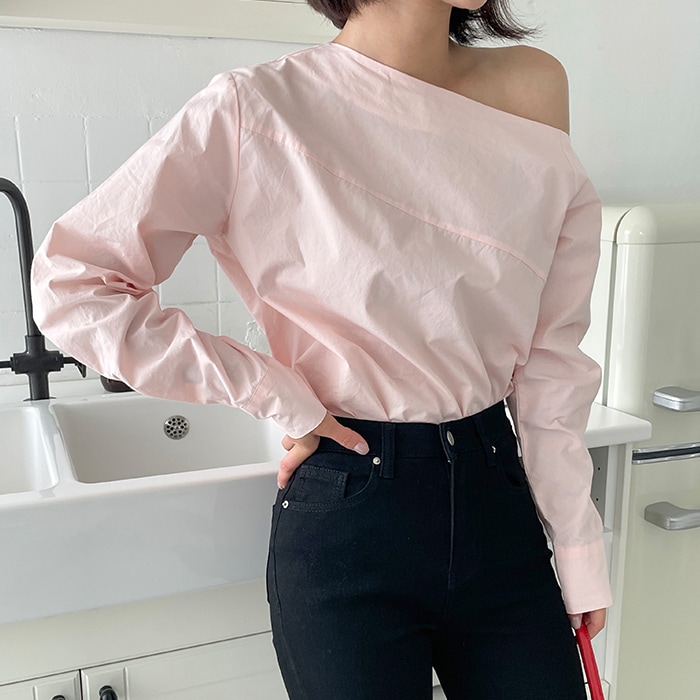 [韓国ファッション] 여성용 사선숄더 셔츠 블라우스