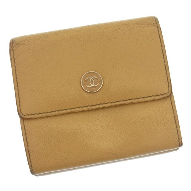 Wホック財布 /三つ折り ココボタン ベージュ シルバー 中古 17,837円