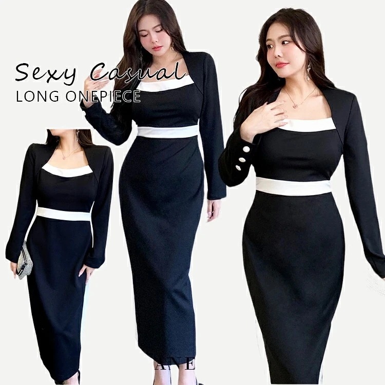 【新作】レディース ワンピース　冬　春　秋　綺麗め　パーティードレス　スリット　ブラック　二次会　大きいサイズ 韓国 50代 30代 40代 新作　膝丈 通学 通勤　ワンピース レディース　上品
