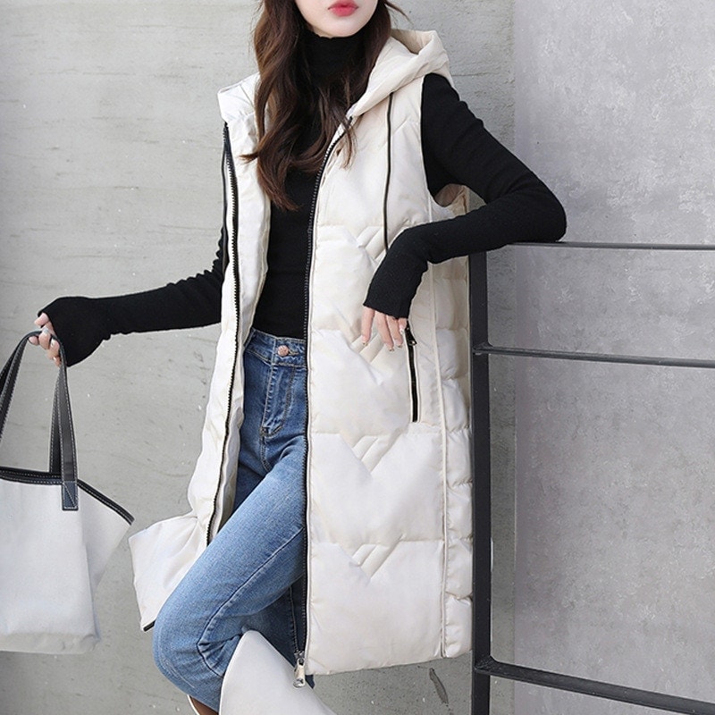 中綿ベスト レディース ロングベスト ダウンベストおしゃれ 厚手 着痩せ トップス フード付き シンプル 前開き 暖かい 防寒 アウター アウトドア