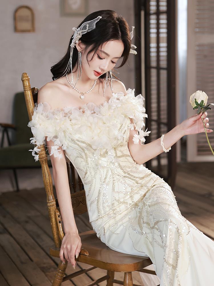 パーティードレス2024大人気 新作 高級感 気質 ワンピース 花嫁ロングドレス 結婚式ワンピース 結婚式 ドレス ウェディングドレス 白 ロングドレス 韓国ファッション22