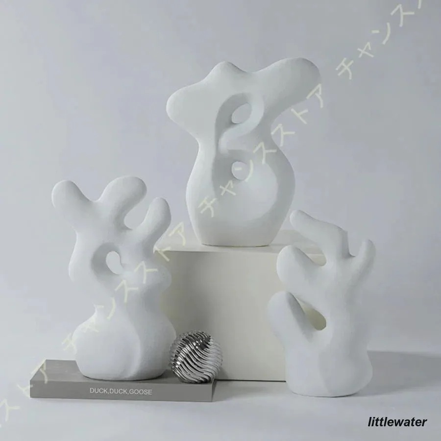 毎日使える実用派！ハンドメイド セラミック インテリア 磁器 ホワイト アート インテリア 雑貨 抽象 モノクロ 雑貨 ミニマリスト 抽象風 ディスプレイ オーナメント