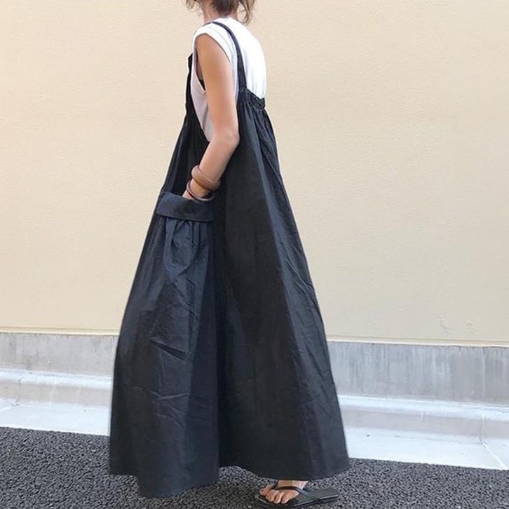 スカート ボトムス ジャンパースカート ジャンスカ ロング ロング丈 マキシ マキシ丈 大人可愛い シンプル カジュアル おしゃれ お洒落 大人女子 こなれ感 ルーズ 無地 春 夏 秋 冬