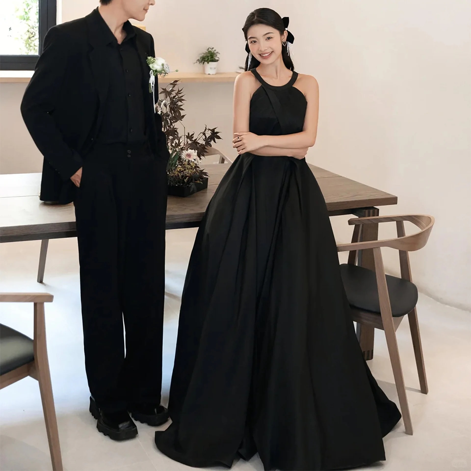 送料無料2025韓シンプルフレンチサテンドレスパーティーワンピースおしゃれウエディングドレスイブニングドレスパーティードレス