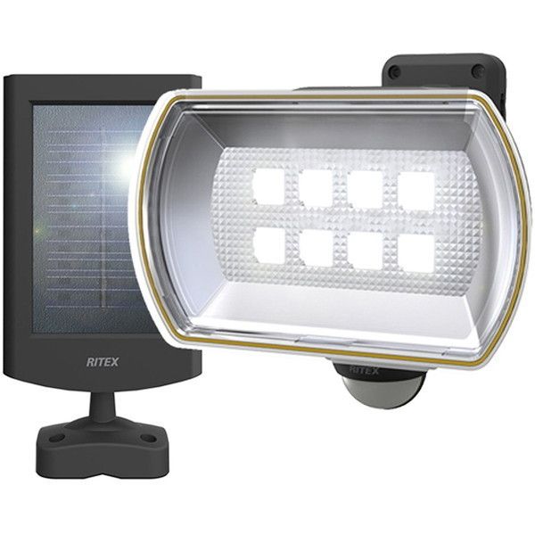 ムサシ S-80L RITEX フリーアーム式LEDソーラーセンサーライト 8W ワイド