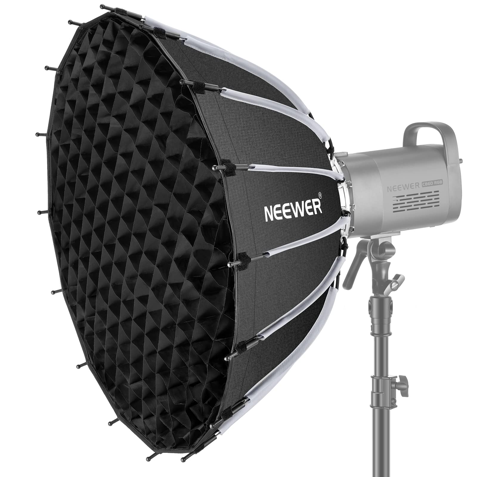 NEEWER 65cmソフトボックス ライトボックス クイックセットアップ クイック折りたたみ ディフューザー/ハニカムグリッド/バッグ付き Bowensマウント Aputure 120d Light