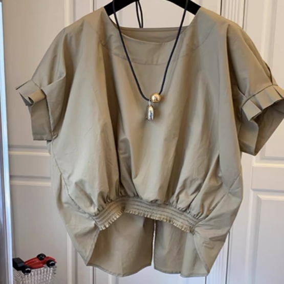 トップス カットソー プルオーバー レディース 半袖 ラウンドネック 襟なし ワイド フェミニン 薄手 大人可愛い きれいめ シンプル カジュアル 上品 おしゃれ こなれ感 ラフ 個性的 クール