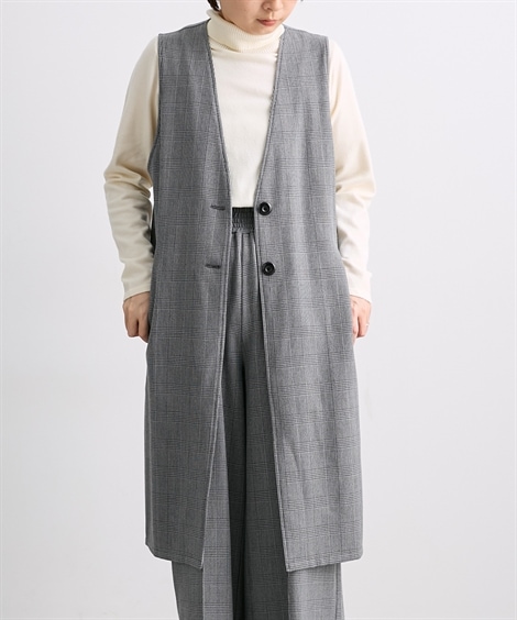 ベスト 大きいサイズ　サイドスリットデザインロングジレ