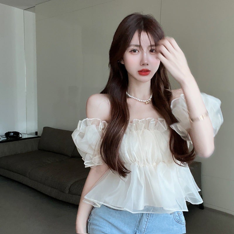 トップス デート オフショルダー ミニ丈 袖あり 半袖 襟なし フレア セミフレア スリム タイト 細身 ストレート スマート レース かわいい 大人可愛い きれいめ シンプル カジュアル 大人 wt