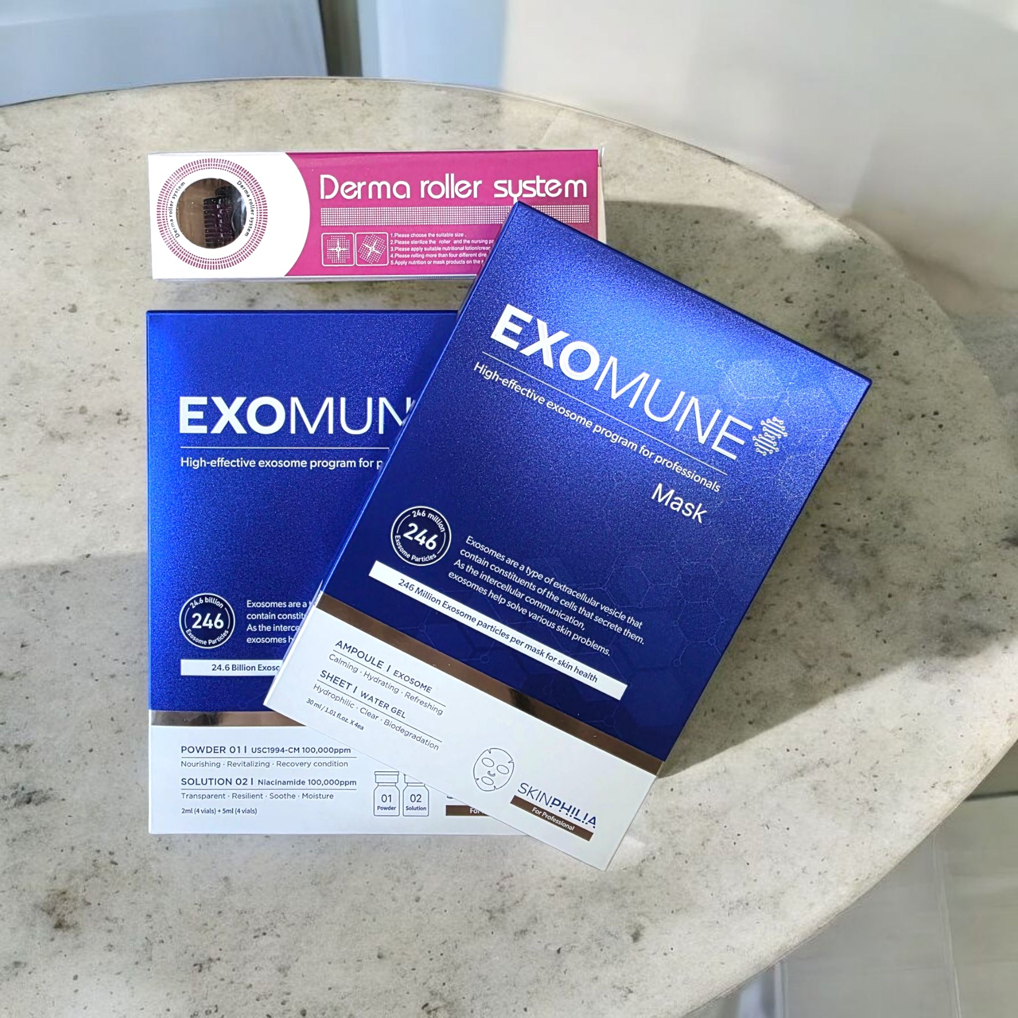 EXOMUNE, エクソミューン エキソソームアンプル 2ml(4vials) x 5ml(4vials) + MASK 4EA + beauty roller 2ea(3点 セット) 27,380円