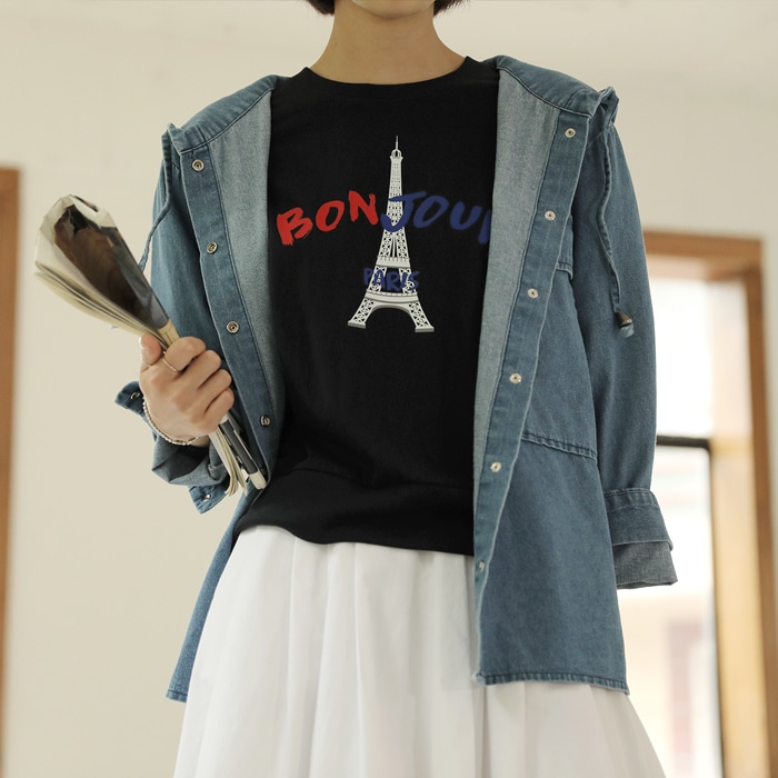 [韓国ファッション] ビッグフード付き フード紐 ビッグシルエット デニムジャケット