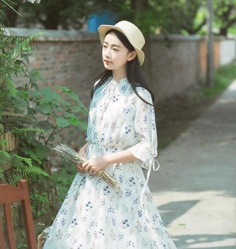 1258.花柄シャツロングワンピース（ホワイト）