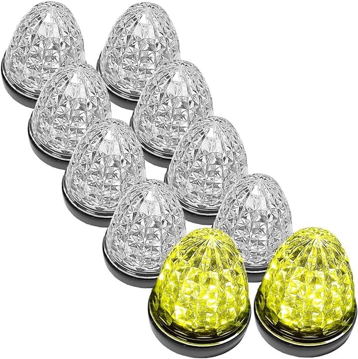 カスタマイズ 24V トラック用 LED マーカーランプ サイド クリスタルカット仕様 16LED 汎用 シーリングタイプ防水 各色(クリアレンズ イエロー, 10個)