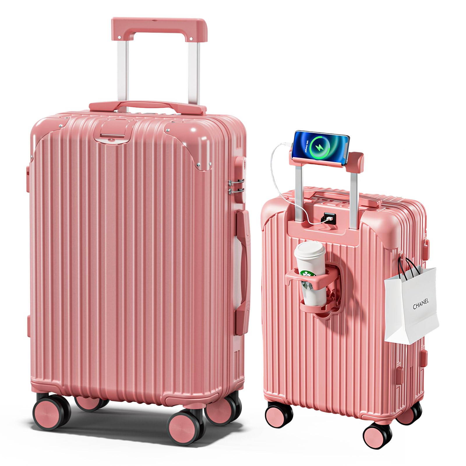 [SupTrip] スーツケース 機内持ち込み キャリーケース USBポート付き キャリーバッグ カップホルダー付き 隠しフック機能 多機能 大型 超軽量 静音 ダブルキャスター 耐衝撃 360度回転