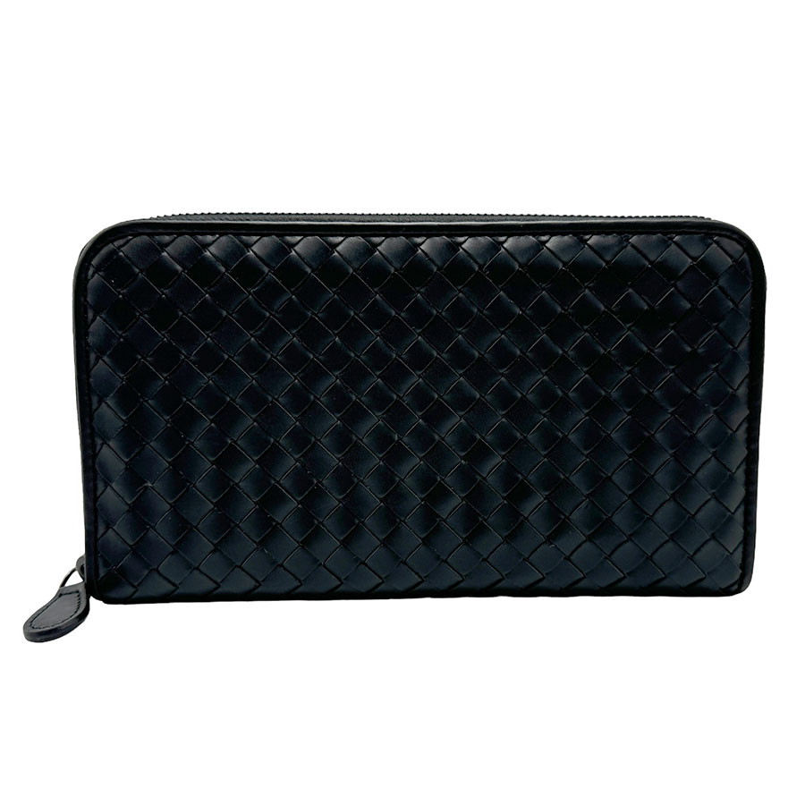 ボッテガヴェネタ BOTTEGAVENETA ラウンドファスナー長財布 イントレチャート レザー ブラック メンズ n0052