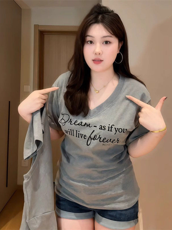 大きいサイズのぽっちゃりさん向け夏向けデザインのウエストを引き締める伸縮性のあるトップス