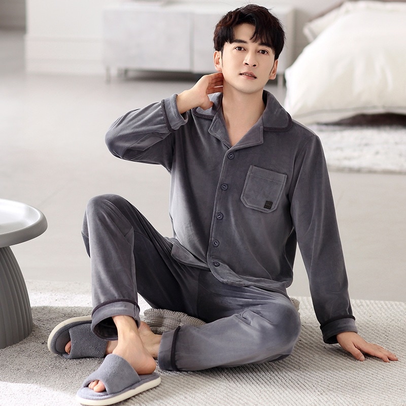 アイランドベルベットパジャマメンズ秋と冬薄いベルベット暖かいコーラルベルベットホーム服春と秋メンズ厚いベルベットスーツ