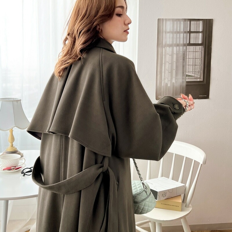 コート ジャケット レディース トレンチコート 2way スタンドカラー オーバーサイズ ボリュームスリーブ ニット モッサ ウエストベルト ベルテッド きれいめ 羽織り ロング丈