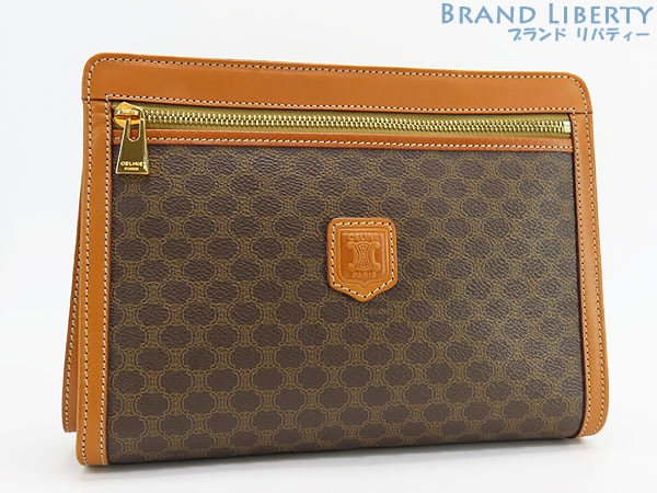 新品同様セリーヌヴィンテージマカダムセカンドバッグクラッチバッグポーチブラウンダークブラウンPVCレザー