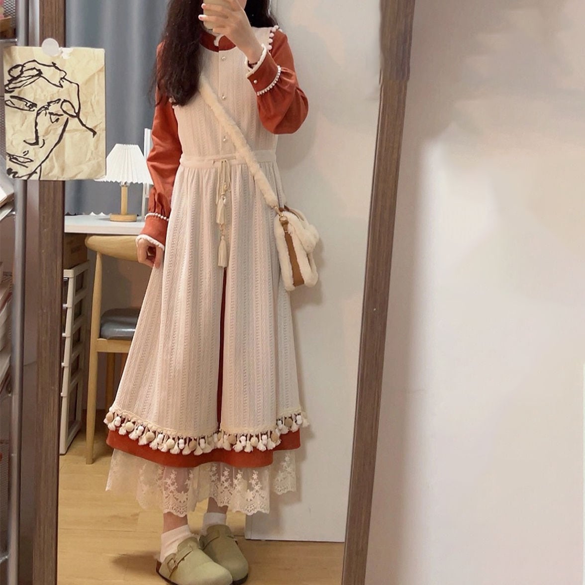 二点セット レトロな春と秋の新しい中国スタイルドレスドレスの完全な美しいベストドレス2ピースセット