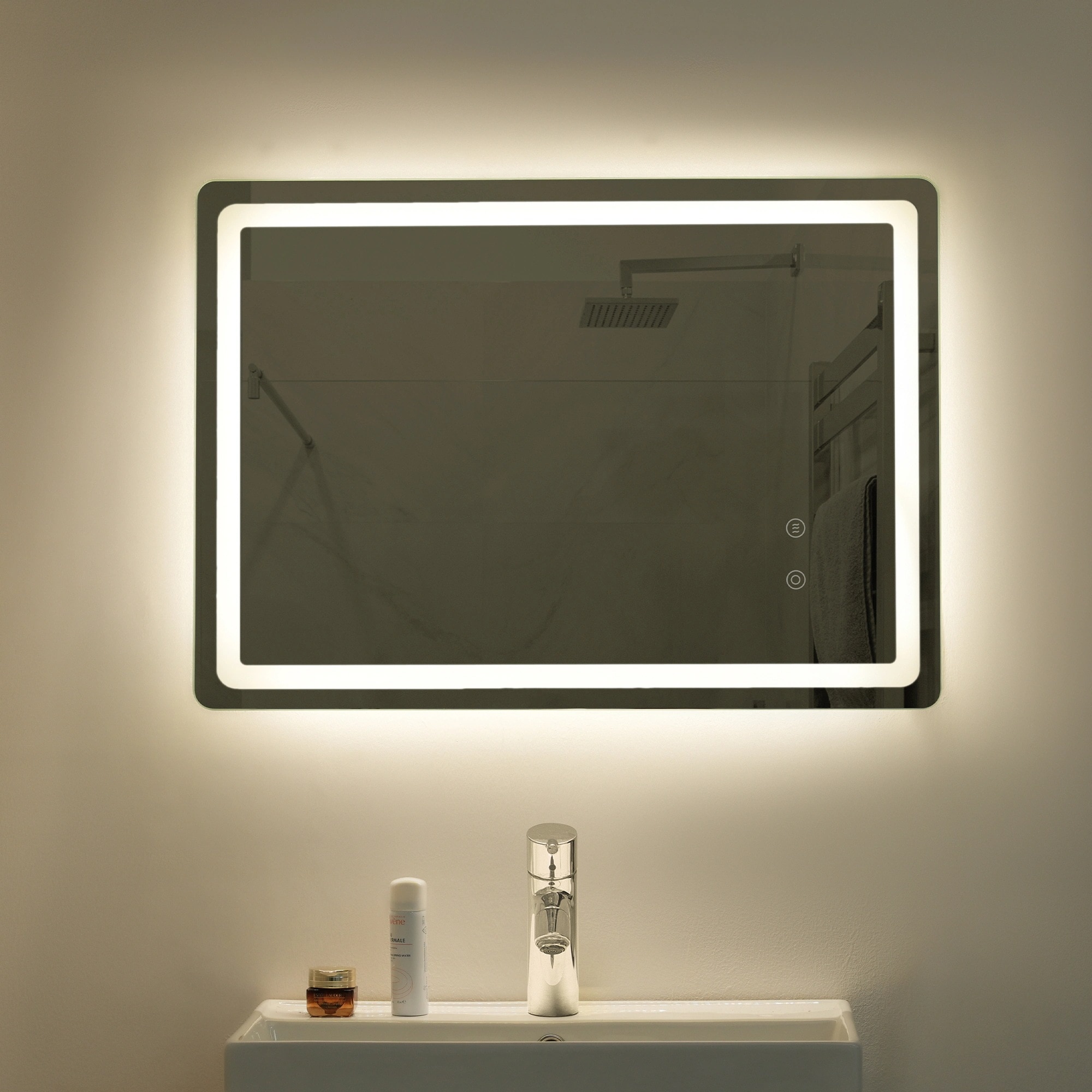 2029LED浴室ミラー 角型 50*70CM 横掛け縦掛け可能 ウォールミラー 洗面ミラー 化粧鏡 壁掛け鏡 照明付き ドレッサー 洗面所 洗面台 省エネ 明るさ調整 曇り防止機能 照明付き 防水加