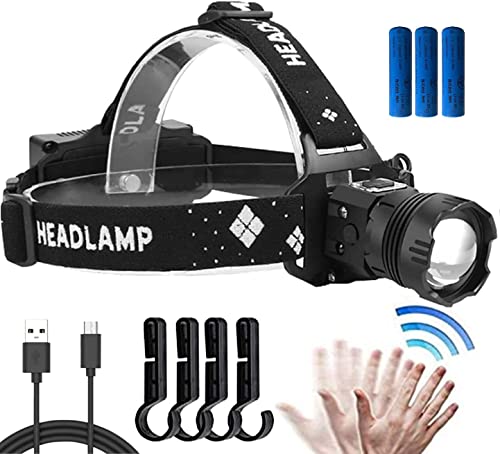 LED ヘッドライト XHP300 1000000ルーメン 高輝度 Type-C 充電式 ヘッドランプ 5点灯モード 人感センサー 残量表示機能 ズーム機能 90角度調節可能 実用点灯35時間 軽量