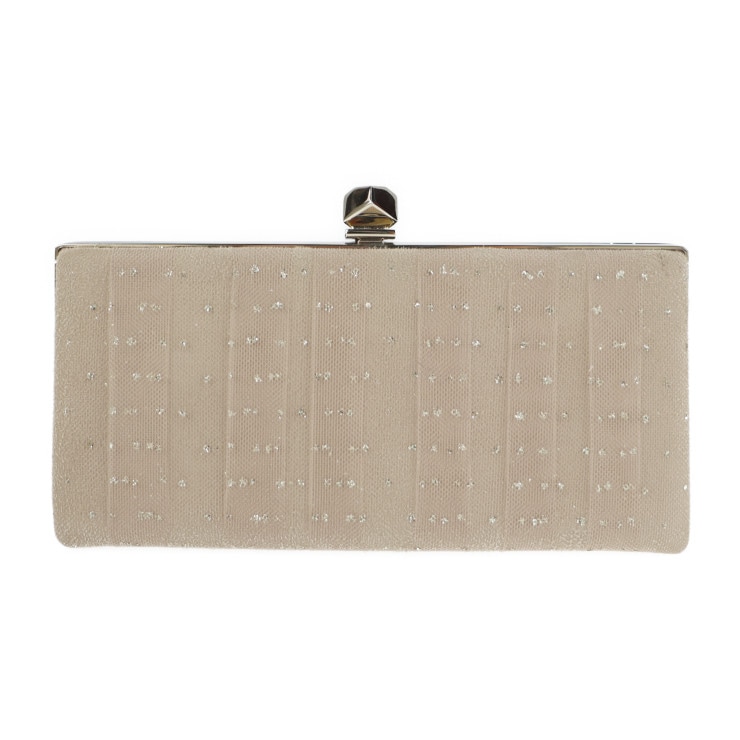 超美品 JIMMY CHOO ジミーチュウ クラッチバッグ 183 CELESTE セレステ キャンバス ピンクベージュ系 ゴールド金具 がま口 チェーン 2WAY ショルダー【本物保証】