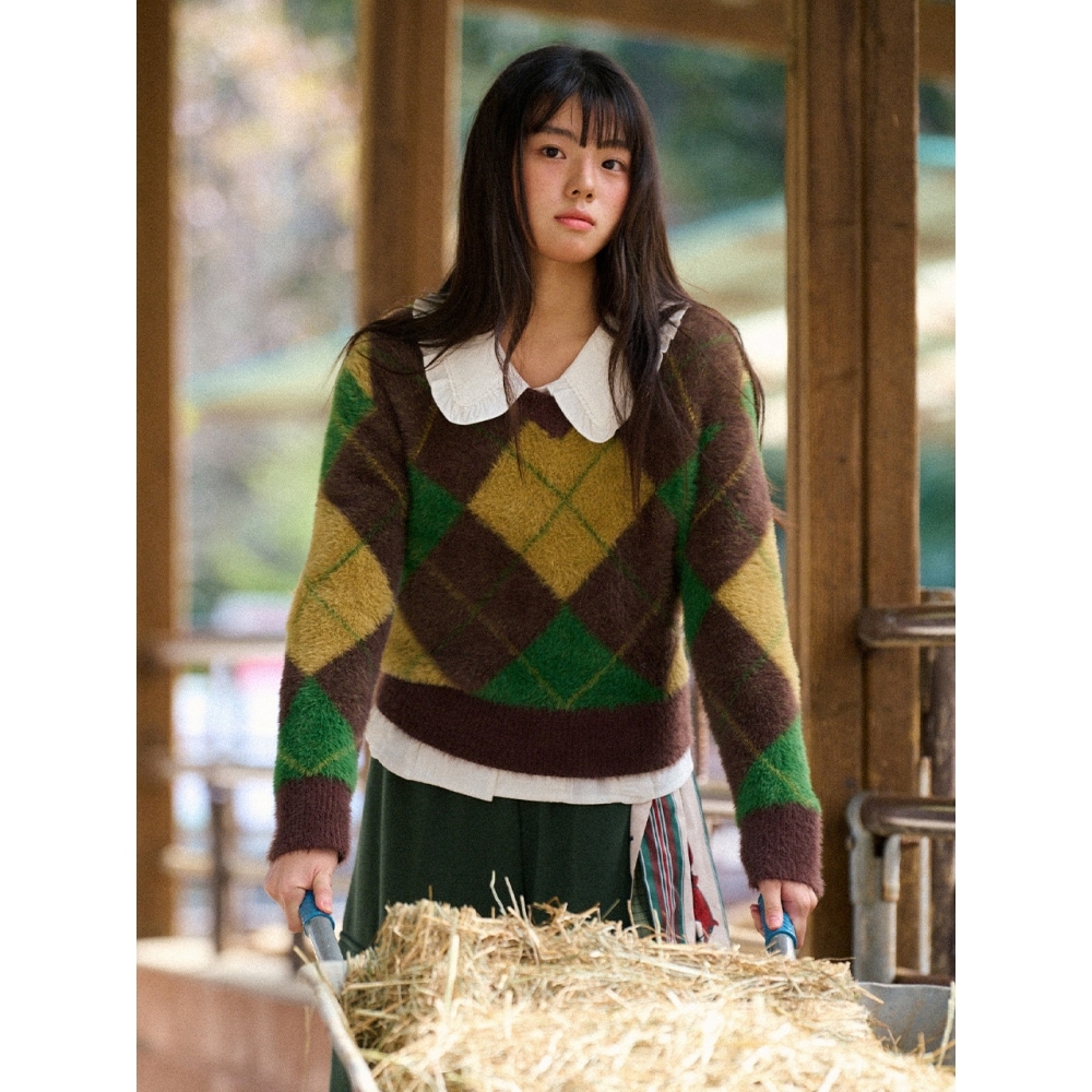 バイタルサインモヘアアーガイルニットプルオーバー