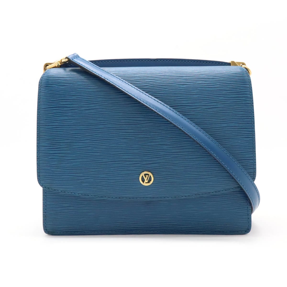 エピ グルネル ショルダーバッグ 2WAY クラッチバッグ 斜め掛け レザー トレドブルー 青 ゴールド金具 M5236