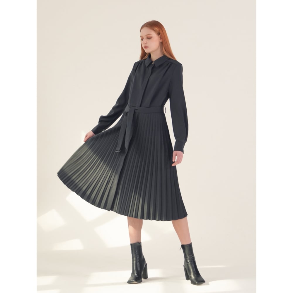 ACUD プリーツ シャツ ドレス ブラック