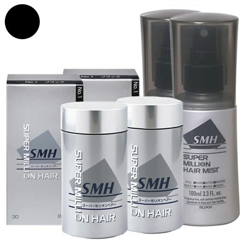 ルアン スーパーミリオン ヘアー ブラック 30g ×2 + ミスト ヘアミスト 100ml x2 セット ボリューム ふりかけ 薄毛 抜け毛 白髪 対策 増毛パウダー 髪 頭皮 分け目 薄毛隠し