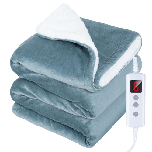 電気毛布 掛け敷き兼用 電気ブランケット140*80cm フランネル素材 6段階温度調整 タイマー機能 ふわふわ 膝掛け 防寒対策 抗菌 防臭 ダニ退治 冷え予防 暖かい 冬用 冷房対策 PSE認証済