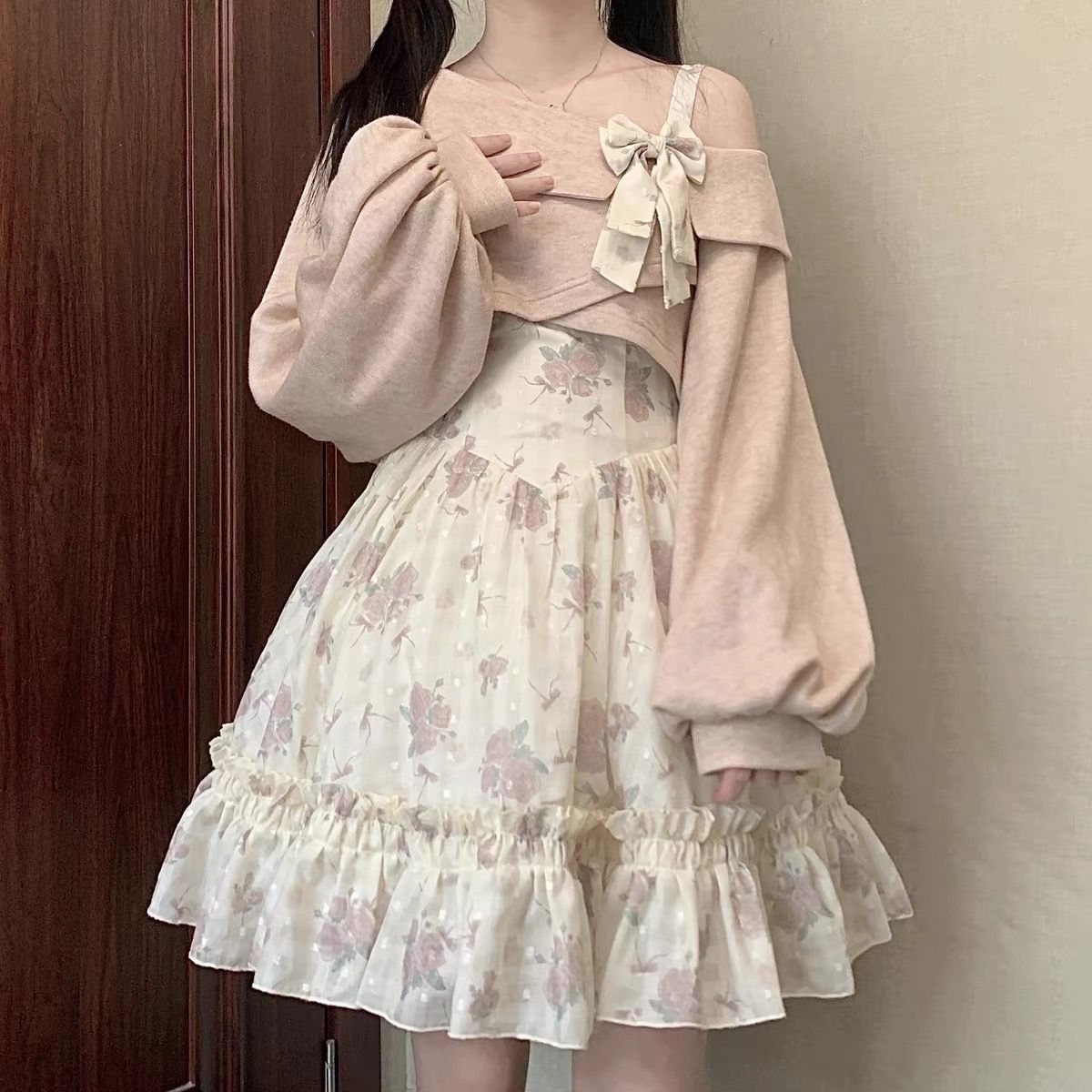 コスプレ 脚魅せミニ 春夏 新作 可愛らしい ワンピース 二点セット ティーブレイク愛されドッキングワンピース
