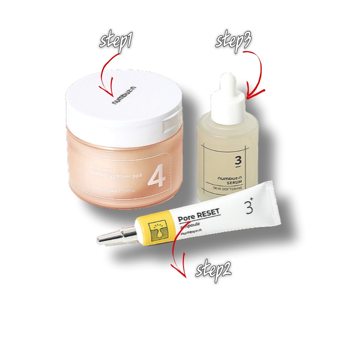[毛穴ケア企画] 4番 毛穴ゼロにした卵 トナーパッド+3番 毛穴リセット アンプル+3番 すべすべ結セラム