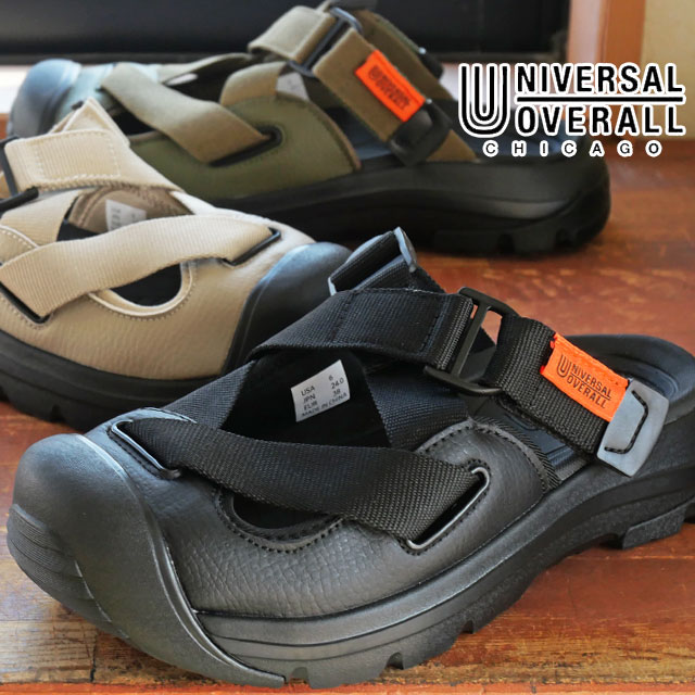 ユニバーサルオーバーオール レディース 疲れない サンダル メンズ 黒 靴 つま先あり ミュール つま先ガード クロスベルト ブラック クロスストラップ カーキ コンフォート ベージュ アウトドア カ