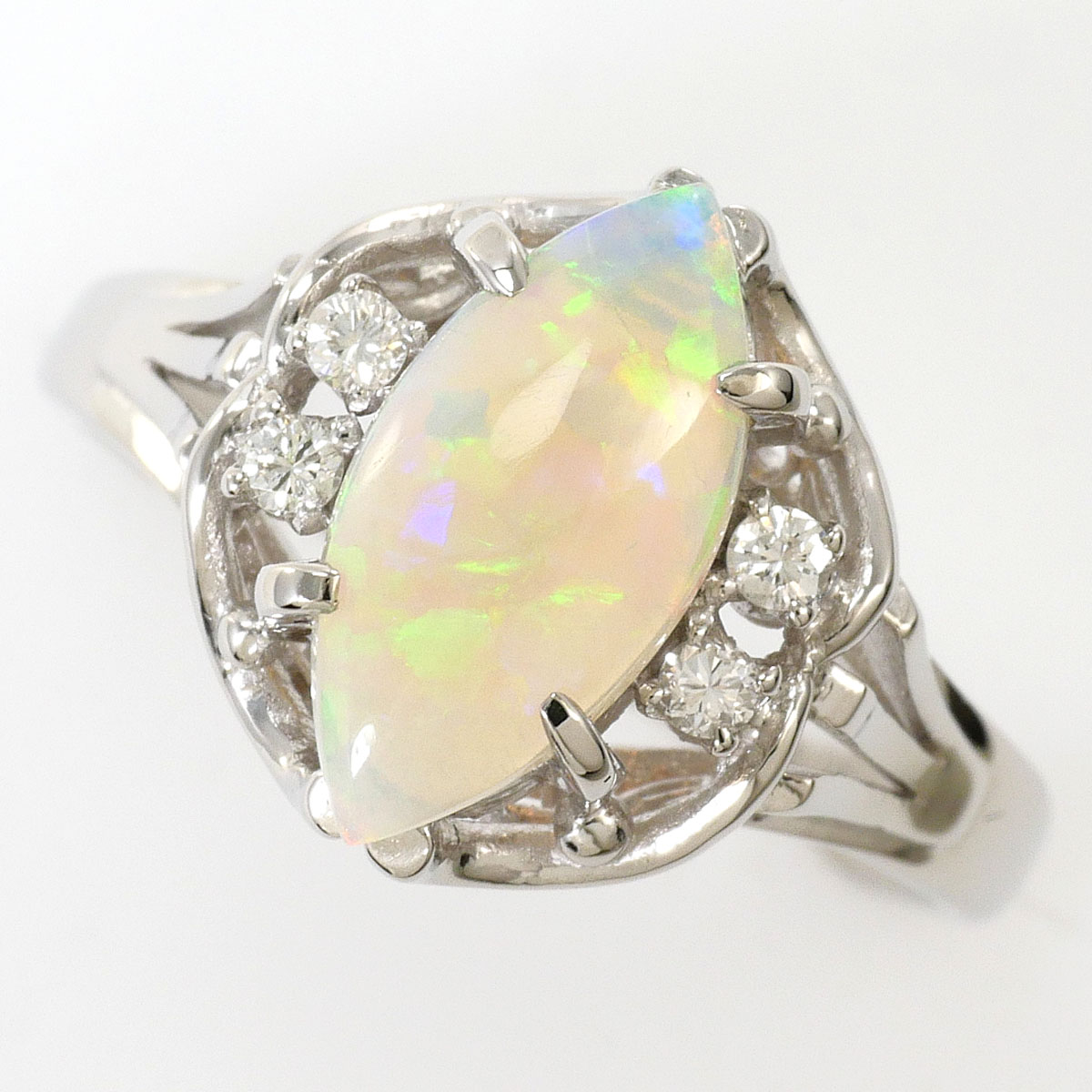 PT900 プラチナ リング・指輪 10号 オパール 0.83ct ダイヤモンド 0.08ct カード鑑別書 総重量約5.3g ジュエリー 中古