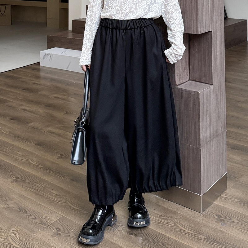 【J.Fashion】 2024秋新品 ロングパンツ プリーツ裾 ワイドパンツ レディース スラックス ゴム ロングパンツ メガ割