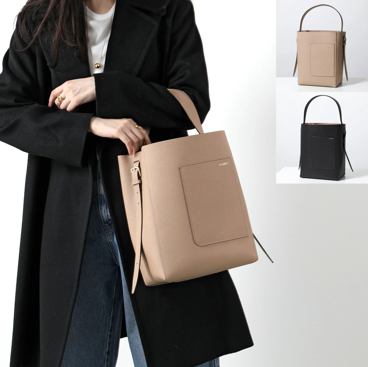 Valextra ヴァレクストラ トートバッグ WBSF0095028LOCBI レディース バケットバッグ ミディアム レザー ポーチ付き 鞄 カラー2色 WBSF0095028LOCBINN