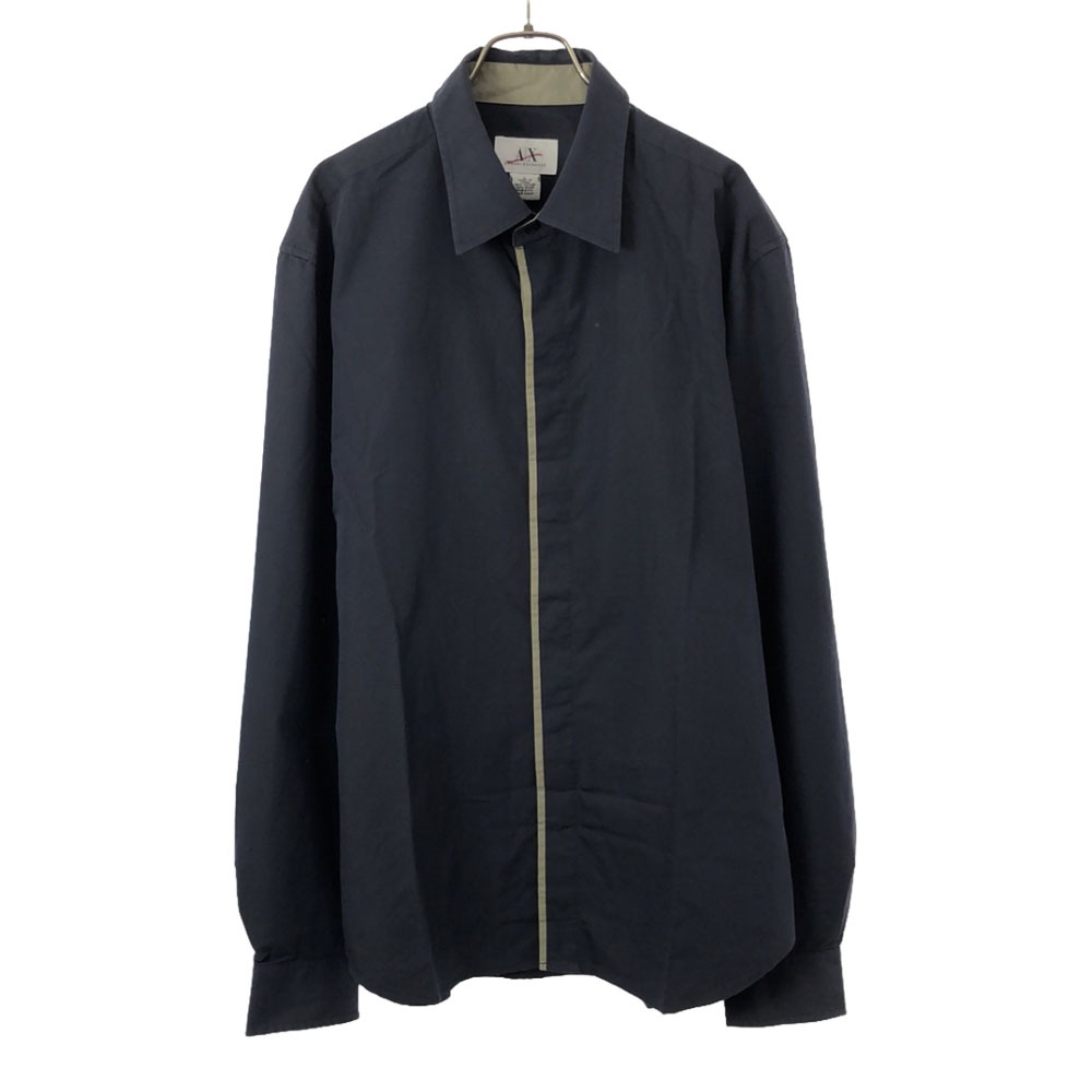 90s 00s オールド 長袖 コットンシャツ L ネイビー 比翼 メンズ 5,320円
