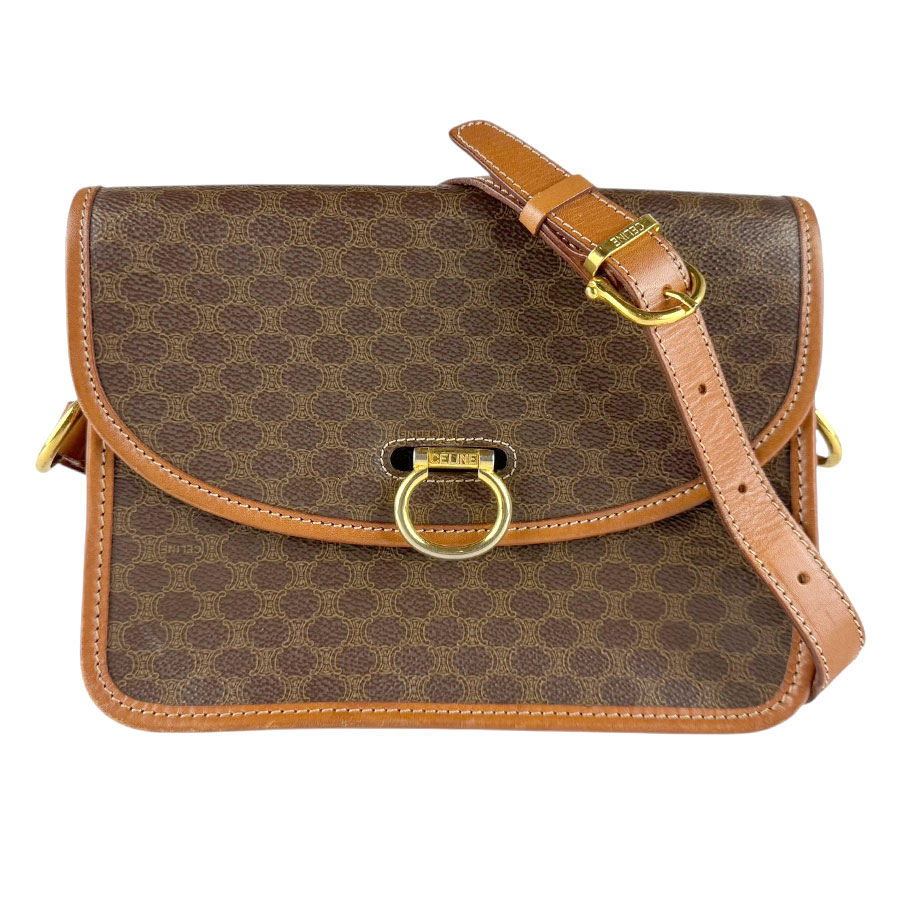 セリーヌ CELINE ショルダーバッグ マカダム PVC/レザー ブラウン ゴールド レディース z8549
