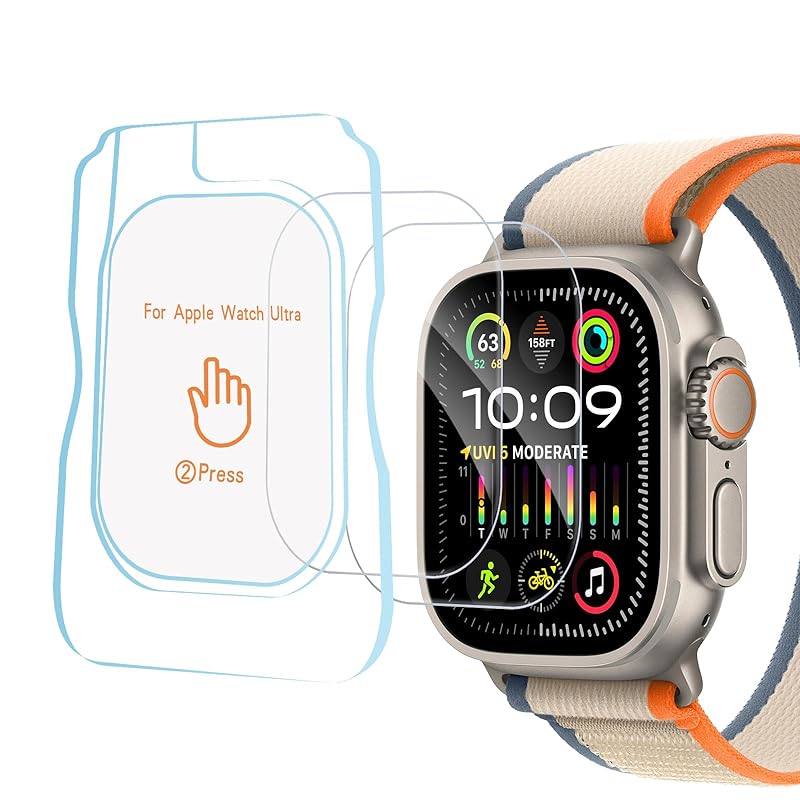 【2枚入り】Apple Watch Ultra 2 / Ultra ガラスフィルム ガイド付き 貼り付け便利 49mm 2022/2023対応 保護フィルム 強化ガラス 旭硝子製素材 衝撃吸収 高透過